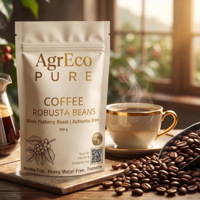 Best Robusta Coffee by AgrEco Pure made from premium Robusta beans with freshly brewed coffee and whole coffee beans